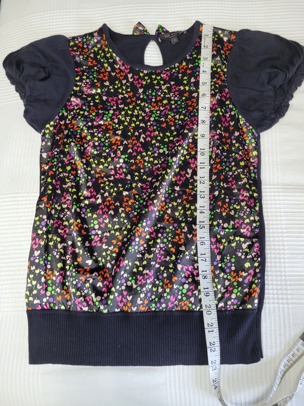 Ted Baker Sophiey Floral Print Mixed Media Puff Sleeve Bow Back Top - Sz 1 (S) - Picture 11 of 11